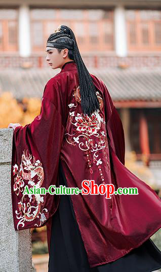 Chinese Traditional Jin Dynasty Scholar Red Cape Ancient Royal Prince Costumes for Men Chinese Traditional Jin Dynasty Scholar Red Cape Ancient Royal Prince Costumes for Men