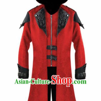 Western Middle Ages Drama Red Dust Coat European Traditional Knight Costume for Men