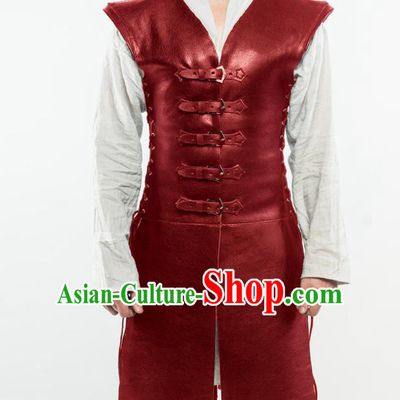 Western Middle Ages Drama Red Leather Vest European Traditional Knight Costume for Men