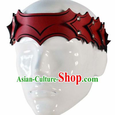 Western Middle Ages Hunter Red Leather Hair Clasp European Traditional Knight Headwear for Men