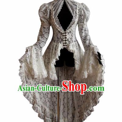 Western Halloween Middle Ages Drama White Lace Dress European Traditional Court Costume for Women