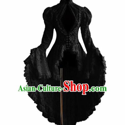 Western Halloween Middle Ages Drama Black Lace Dress European Traditional Court Costume for Women