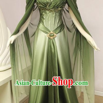 Western Halloween Middle Ages Drama Queen Green Dress European Traditional Court Costume for Women