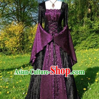 Western Halloween Middle Ages Cosplay Queen Purple Dress European Traditional Court Costume for Women