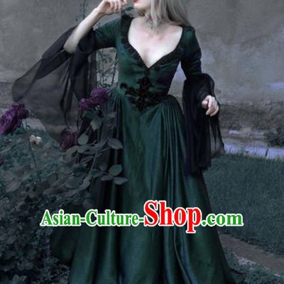 Western Halloween Cosplay Queen Green Dress European Traditional Middle Ages Court Costume for Women