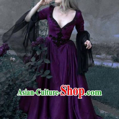 Western Halloween Cosplay Queen Purple Dress European Traditional Middle Ages Court Costume for Women