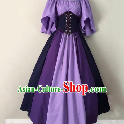 Western Halloween Cosplay Purple Dress European Traditional Middle Ages Court Costume for Women