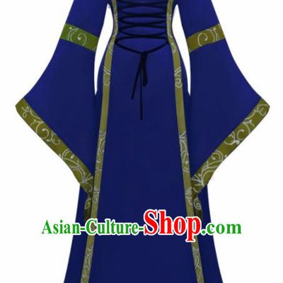 Western Halloween Cosplay Princess Royalblue Dress European Traditional Middle Ages Court Costume for Women