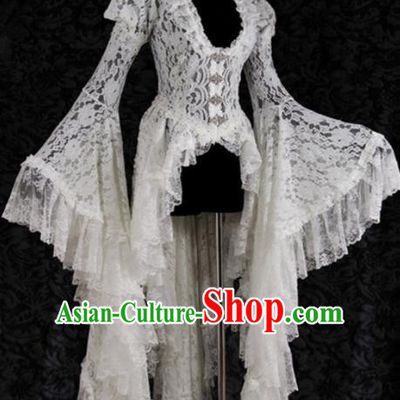 Western Halloween Cosplay Princess White Lace Dress European Traditional Middle Ages Court Costume for Women