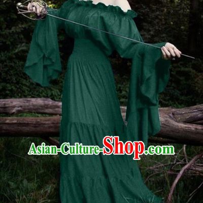 Western Halloween Cosplay Court Green Dress European Traditional Middle Ages Princess Costume for Women