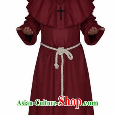 Western Halloween Middle Ages Cosplay Churchman Red Robe European Traditional Missionary Costume for Men