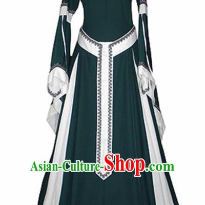 Western Halloween Renaissance Cosplay Queen Green Dress European Traditional Middle Ages Court Costume for Women