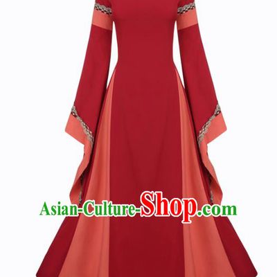 Western Halloween Renaissance Cosplay Queen Red Dress European Traditional Middle Ages Court Costume for Women