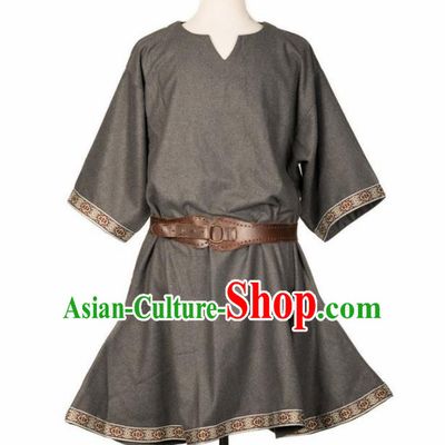 Western Middle Ages Drama Grey Shirt European Traditional Knight Costume for Men