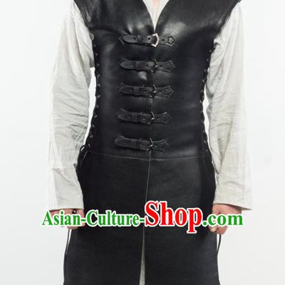 Western Middle Ages Drama Black Leather Vest European Traditional Knight Costume for Men
