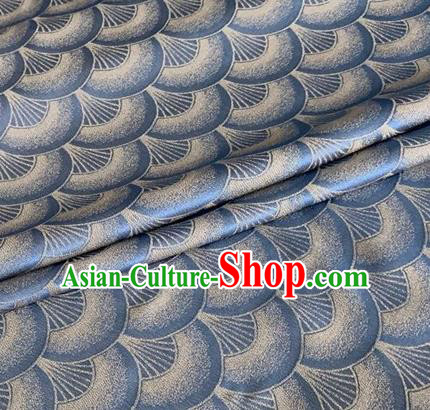Asian Chinese Classical Scale Pattern Design Blue Brocade Jacquard Fabric Traditional Cheongsam Silk Material Asian Chinese Classical Scale Pattern Design Blue Brocade Jacquard Fabric Traditional Cheongsam Silk Material
