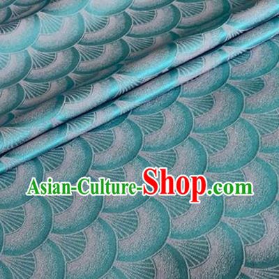 Asian Chinese Classical Scale Pattern Design Lake Blue Brocade Jacquard Fabric Traditional Cheongsam Silk Material