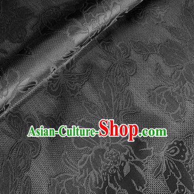 Asian Chinese Classical Peony Butterfly Pattern Design Black Brocade Jacquard Fabric Traditional Cheongsam Silk Material