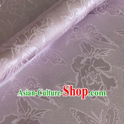 Asian Chinese Classical Peony Butterfly Pattern Design Light Purple Brocade Jacquard Fabric Traditional Cheongsam Silk Material