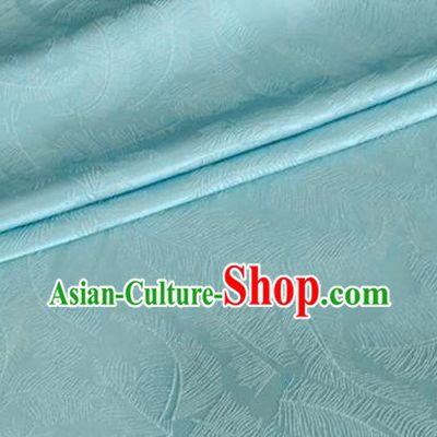 Asian Chinese Classical Feather Pattern Design Light Blue Brocade Jacquard Fabric Traditional Cheongsam Silk Material