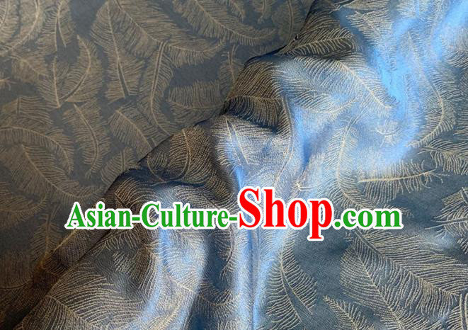 Asian Chinese Classical Feather Pattern Design Blue Brocade Jacquard Fabric Traditional Cheongsam Silk Material