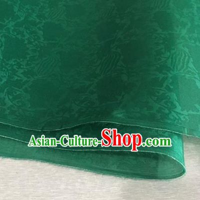 Asian Chinese Classical Phoenix Peony Pattern Design Deep Green Organza Jacquard Fabric Traditional Cheongsam Silk Material