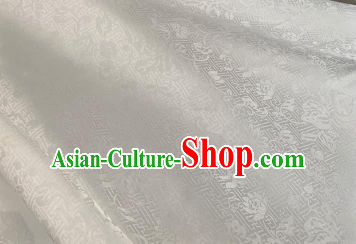 Asian Chinese Classical Lotus Pattern Design White Jacquard Fabric Traditional Silk Material Asian Chinese Classical Lotus Pattern Design White Jacquard Fabric Traditional Silk Material
