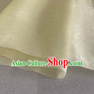 Asian Chinese Classical Peony Pattern Design Light Yellow Jacquard Fabric Traditional Cheongsam Silk Material