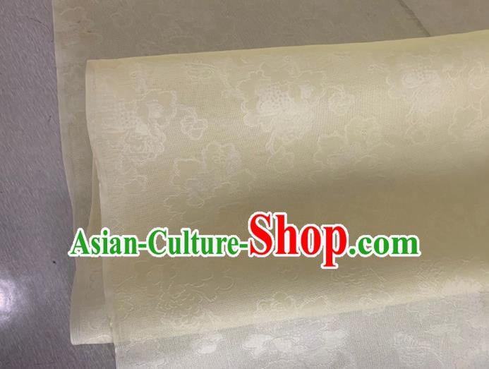 Asian Chinese Classical Peony Pattern Design Light Yellow Jacquard Fabric Traditional Cheongsam Silk Material Asian Chinese Classical Peony Pattern Design Light Yellow Jacquard Fabric Traditional Cheongsam Silk Material