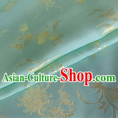 Asian Chinese Classical Plum Orchid Bamboo Chrysanthemum Pattern Design Light Blue Jacquard Fabric Traditional Cheongsam Silk Material