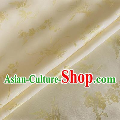 Asian Chinese Classical Plum Orchid Bamboo Chrysanthemum Pattern Design Light Yellow Jacquard Fabric Traditional Cheongsam Silk Material