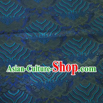 Asian Chinese Classical Wave Cliff Pattern Design Blue Brocade Jacquard Fabric Traditional Cheongsam Silk Material