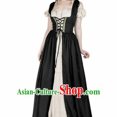 Western Halloween Cosplay Housemaid Black Dress European Traditional Middle Ages Female Civilian Costume for Women