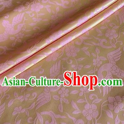 Asian Chinese Classical Birds Pattern Design Golden Brocade Jacquard Fabric Traditional Cheongsam Silk Material