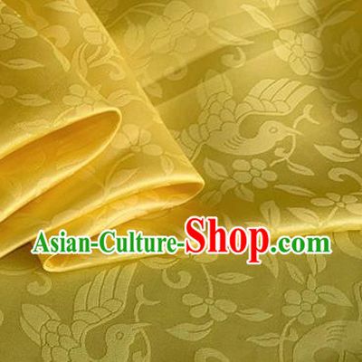 Asian Chinese Classical Birds Pattern Design Yellow Brocade Jacquard Fabric Traditional Cheongsam Silk Material