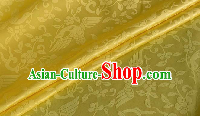 Asian Chinese Classical Birds Pattern Design Yellow Brocade Jacquard Fabric Traditional Cheongsam Silk Material Asian Chinese Classical Birds Pattern Design Yellow Brocade Jacquard Fabric Traditional Cheongsam Silk Material