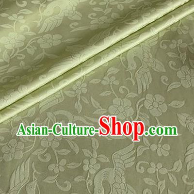 Asian Chinese Classical Birds Pattern Design Light Green Brocade Jacquard Fabric Traditional Cheongsam Silk Material