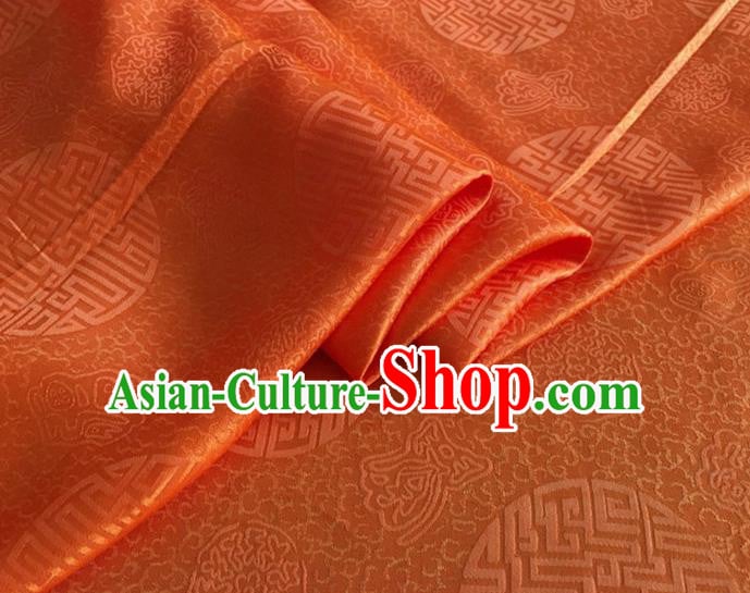 Asian Chinese Classical Longevity Pattern Design Orange Brocade Jacquard Fabric Traditional Cheongsam Silk Material Asian Chinese Classical Longevity Pattern Design Orange Brocade Jacquard Fabric Traditional Cheongsam Silk Material