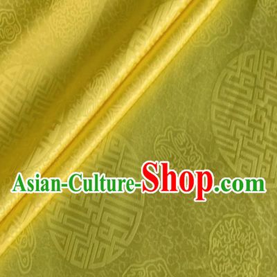 Asian Chinese Classical Longevity Pattern Design Golden Brocade Jacquard Fabric Traditional Cheongsam Silk Material