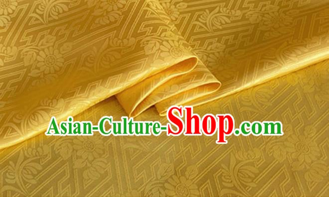Asian Chinese Classical Daisy Pattern Design Golden Brocade Jacquard Fabric Traditional Cheongsam Silk Material Asian Chinese Classical Daisy Pattern Design Golden Brocade Jacquard Fabric Traditional Cheongsam Silk Material