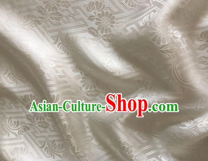 Asian Chinese Classical Daisy Pattern Design White Brocade Jacquard Fabric Traditional Cheongsam Silk Material Asian Chinese Classical Daisy Pattern Design White Brocade Jacquard Fabric Traditional Cheongsam Silk Material