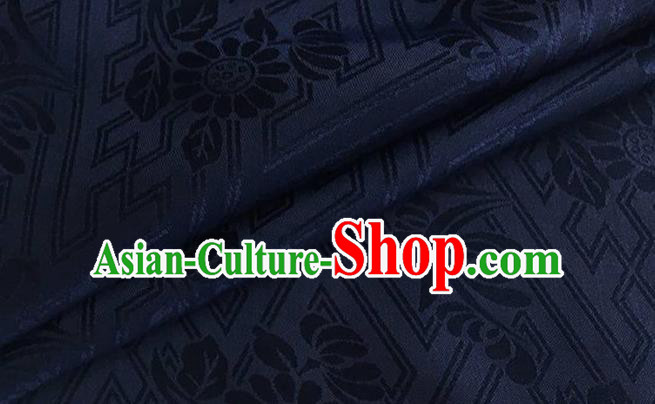 Asian Chinese Classical Daisy Pattern Design Navy Brocade Jacquard Fabric Traditional Cheongsam Silk Material Asian Chinese Classical Daisy Pattern Design Navy Brocade Jacquard Fabric Traditional Cheongsam Silk Material