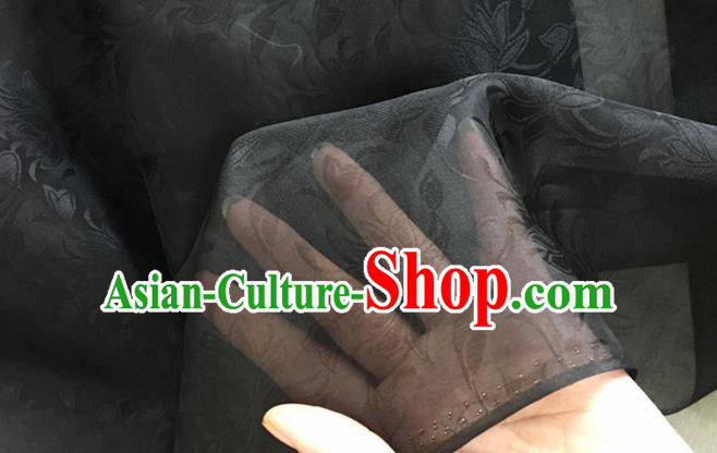 Asian Chinese Classical Lotus Pattern Design Black Brocade Jacquard Fabric Traditional Cheongsam Silk Material Asian Chinese Classical Lotus Pattern Design Black Brocade Jacquard Fabric Traditional Cheongsam Silk Material