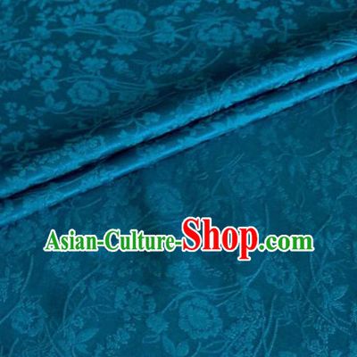 Asian Chinese Classical Jacquard Peony Pattern Design Peacock Blue Brocade Fabric Traditional Cheongsam Silk Material