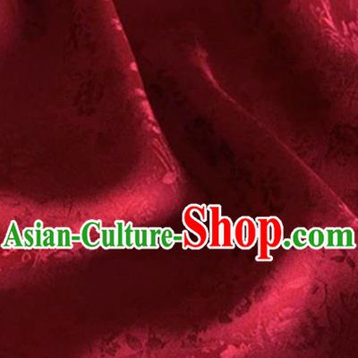 Asian Chinese Classical Jacquard Peony Pattern Design Wine Red Brocade Fabric Traditional Cheongsam Silk Material