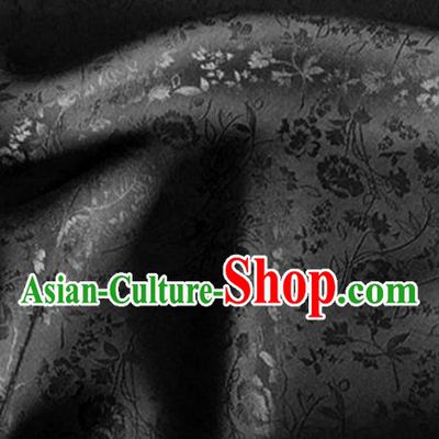 Asian Chinese Classical Jacquard Peony Pattern Design Black Brocade Fabric Traditional Cheongsam Silk Material