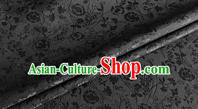 Asian Chinese Classical Jacquard Peony Pattern Design Black Brocade Fabric Traditional Cheongsam Silk Material Asian Chinese Classical Jacquard Peony Pattern Design Black Brocade Fabric Traditional Cheongsam Silk Material