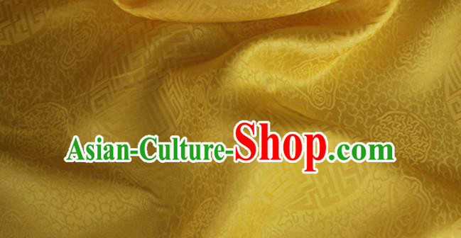 Asian Chinese Classical Longevity Pattern Design Golden Brocade Jacquard Fabric Traditional Cheongsam Silk Material Asian Chinese Classical Longevity Pattern Design Golden Brocade Jacquard Fabric Traditional Cheongsam Silk Material
