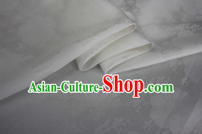 Asian Chinese Classical Plum Blossom Pattern Design White Silk Fabric Traditional Cheongsam Material Asian Chinese Classical Plum Blossom Pattern Design White Silk Fabric Traditional Cheongsam Material