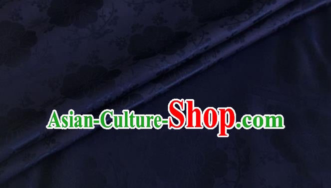 Asian Chinese Classical Plum Blossom Pattern Design Navy Silk Fabric Traditional Cheongsam Material